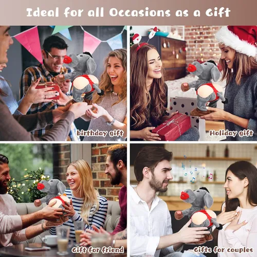 Vista 6 de Emoin - Juguete de burro que baila y canta, juguete de peluche interactivo musical de burro que se mueve, juguetes de felpa electrónicos, regalos