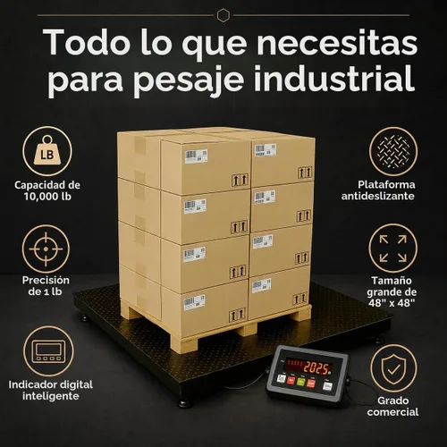 Vista 8 de Báscula industrial de suelo de 48 x 48 pulgadas, báscula de palé precisa de 10000 libras x 1 libra con indicador digital inteligente, báscula