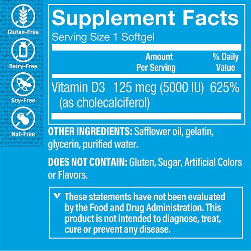 Vista 2 de Vitamina D3-5,000 UI (100 cápsulas blandas)