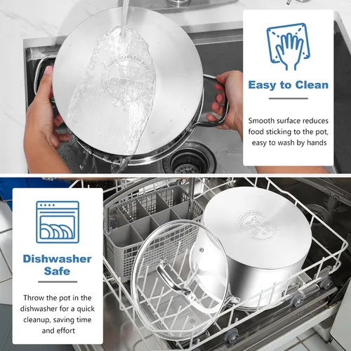 Vista 9 de Homikit Olla de acero inoxidable de 4 cuartos de galón, olla de inducción con tapa para sopa, salsa de pasta, cocinar a fuego lento, parte inferior