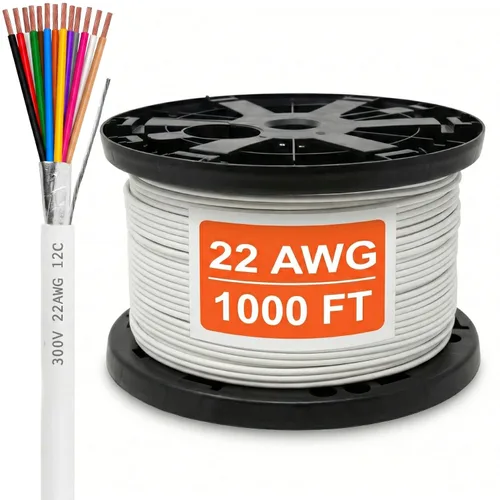 Vista 24 de Cable CMP Plenum blindado trenzado de conexión de cable, cable de bajo voltaje CL3P listado por UL, 22 AWG 2 conductores, carrete de 500 pies, blanco