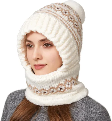 Vista 14 de Pasamontañas de una pieza para mujer, gorro de cráneo, bufanda para el cuello, bufanda de esquí, nieve, invierno, gorro de forro polar de punto