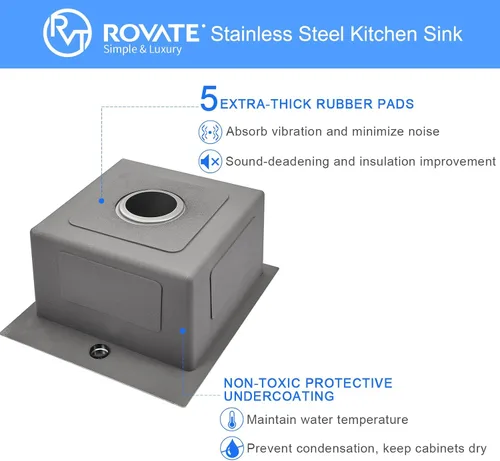 Vista 4 de ROVATE Fregadero de barra empotrable de 13 x 15 x 8 pulgadas, Fregadero de cocina pequeño de montaje superior de un solo compartimento, Fregaderos