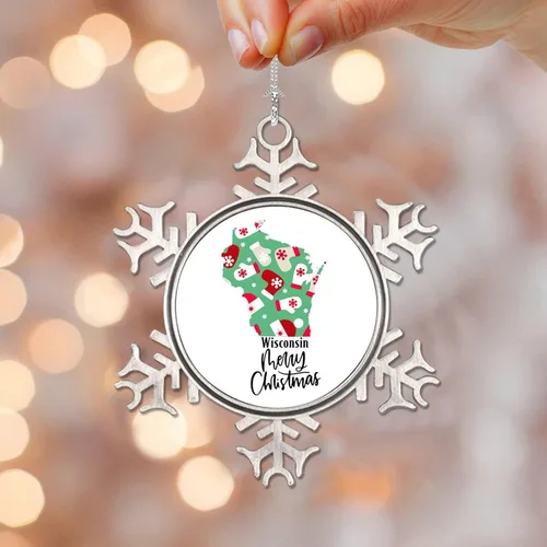 Vista 12 de Adorno de Navidad de Wisconsin, adornos de metal de copo de nieve de Wisconsin para árbol de Navidad, adorno colgante de regalo de recuerdo de 50