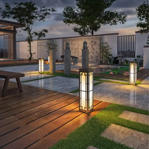 Vista 4 de Luces de poste al aire libre, luz eléctrica enchufable para césped, impermeable, luz de jardín al aire libre, luz LED simple de acero inoxidable
