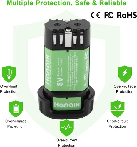 Vista 4 de Reemplazo de 2000 mAh para batería Dewalt de 8 V DCB080 DW4390 DCF680 DCF680N1 DCF680N2 DCF680G2 DCF682 DCL023 DCB095