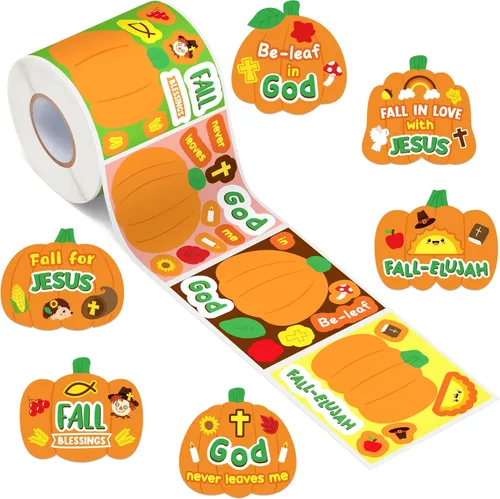 Vista 14 de Haooryx Fall Pumpkin Stickers Roll, 300 Pcs Make Your Own Halloween Pumpkin