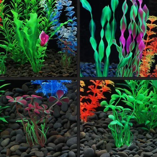 Vista 4 de MyLifeUNIT Plantas artificiales para peceras, paquete de 10 plantas de acuario de plástico para decoración
