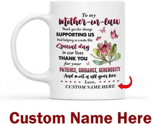 Vista 2 de Taza personalizada con nombre personalizado para el día de la madre, regalo para suegra y madre, cerámica con nombre personalizado de 11 15 onzas