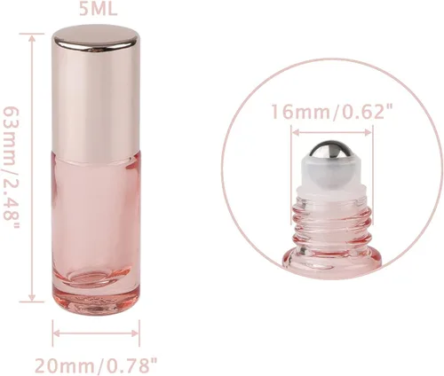 Vista 3 de Kesell Botellas de rodillo de vidrio de 0.2 fl oz, rosa transparente Rosa claro