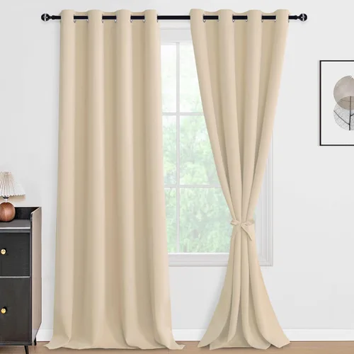 Vista 88 de DWCN - Cortinas 100% opacas para dormitorio con forro negro, cortinas de ventana de doble capa con aislamiento térmico que oscurecen toda la Azul