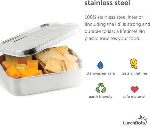 Vista 3 de LunchBots Caja Bento Empacadora de Snacks Pequeña - Contenedor de Snacks Extra Pequeño Dividido de Acero Inoxidable - 2 Compartimentos para Frutas