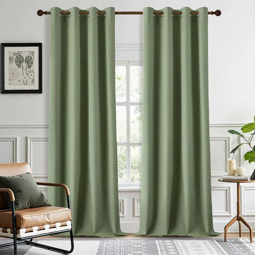 Vista 20 de DONREN Cortinas opacas completas para dormitorio, aislamiento térmico y reducción de ruido, cortinas de lino con ojales para sala de estar y Negro