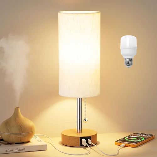 Vista 14 de Juego de 2 lámparas de noche grises para dormitorio, lámpara de mesa de noche con puerto de carga USB A + C, 3 temperaturas de color, cadena