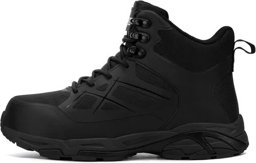 Vista 6 de LARNMERN Botas con punta de acero para hombre, zapatos cómodos de seguridad Negro profundo