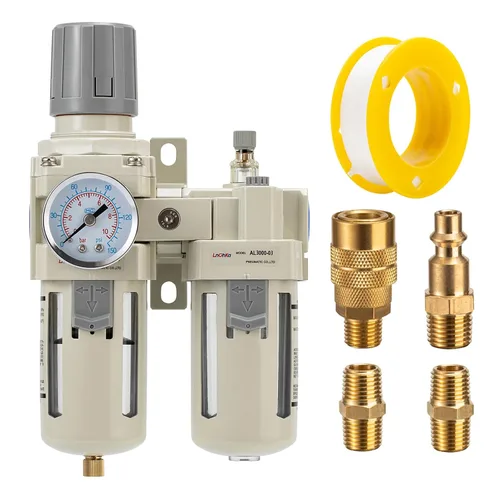 Vista 12 de Regulador de presión de aire con medidor de presión (0-150PSI), separador de agua para compresor de aire, drenaje automático, interfaz roscada 1/2