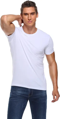 Vista 7 de COLORFULLEAF Camisetas de manga corta de bambú con cuello redondo para hombre, 3