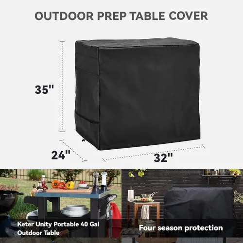 Vista 2 de Funda de mesa de preparación para exteriores, resistente, impermeable, para mesa portátil mediana Keter Unity, compatible con carrito de servicio