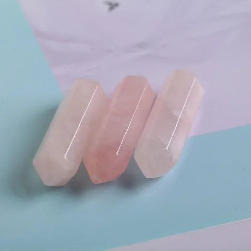 Vista 10 de JIC Gem 20 varitas de cristal de cuarzo rosa, 6 piedras facetadas de Reiki, cristales curativos de cuarzo rosa, puntos de cristales curativos a