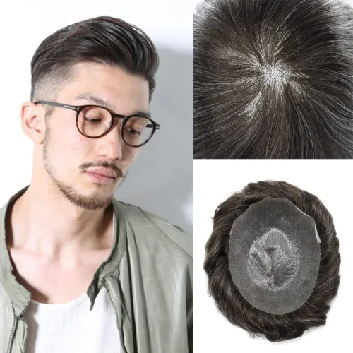 Vista 27 de Hombres Toupee Europea Real Cabello Humano Pieza Todo V-looped 0.002 in Piel Ultra Delgado Toupee para Hombres Sistema de Reemplazo de Cabello