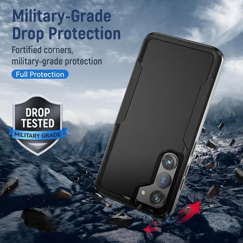 Vista 6 de Funda para Samsung Galaxy S23 con protector de pantalla HD, doble capa de grado militar probada contra caídas, resistente, a prueba de golpes, Negro