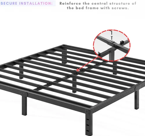 Vista 8 de Base de cama Twin-XL de metal, no necesita sommier, plataforma de 12 pulgadas sin ruido en color negro, de fácil montaje, soporte de láminas