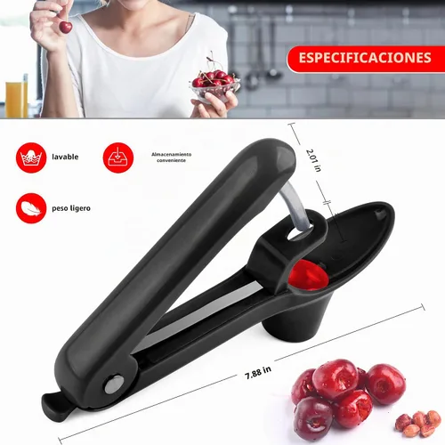 Vista 3 de Cherry Pitter, Brighoot - Herramienta de acero inoxidable para descorazonador de cerezas con diseño de cerradura para hacer mermelada de cereza