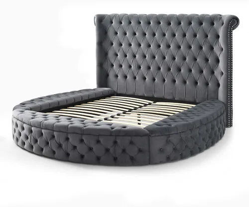 Vista 5 de Better Home Products Elizabeth - Cama Queen redonda de terciopelo de 91 x 101 pulgadas, color gris Negro