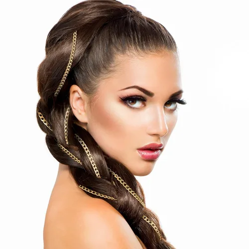Vista 5 de PAGOW 6 cadenas para el cabello de oro punk con borlas para mujeres y niñas, accesorios de cabeza de cola de caballo con clips para discoteca