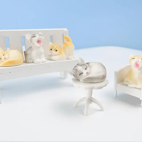 Vista 8 de Exasinine 18 figuras de gato en miniatura, modelo de animales de mini gatitos para jardín de hadas, paisaje de musgo, manualidades de terrario