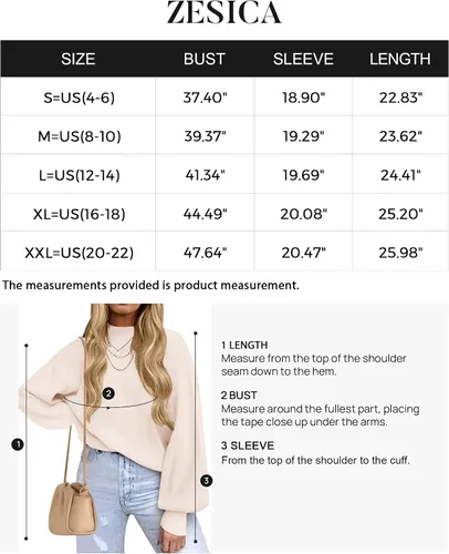 Vista 5 de ZESICA Women's 2023 Casual Turtleneck Long Lantern Sleeve Oversized Ribbed Knit Pullover Sweater Jumper Top