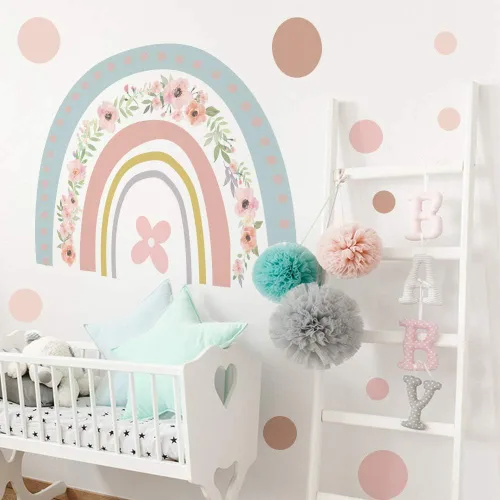 Vista 2 de Calcomanía de pared de arco iris, calcomanía de pared para guardería, atractivos arco iris acuarela, calcomanías de vinilo extraíbles para niños