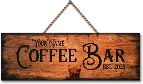 Vista 17 de Artsy Woodsy Letrero personalizado de madera para barra de café (no tallada o neón), placa de pared para decoración de cocina, regalos 01