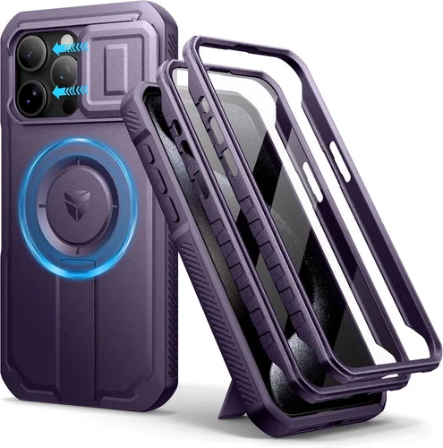 Vista 112 de Dexnor - Funda para iPhone 12 & iPhone 12 Pro con tapa deslizante para cámara, soporte ajustable y protector de pantalla integrado, carcasa