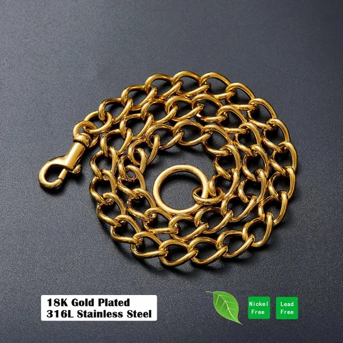 Vista 4 de Collar de perro con diseño de clip, chapado en oro de 18 quilates, resistente cadena en P de acero inoxidable para perros pequeños, medianos