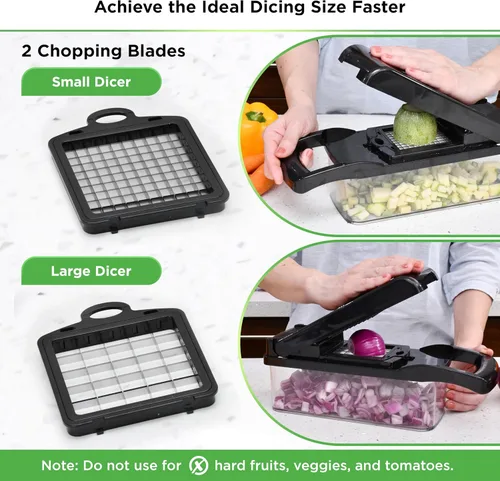 Vista 3 de PrepNaturals Picador de verduras con recipiente, picador de verduras, picador de alimentos y picador de cebolla, cortador de mandolina para cocina