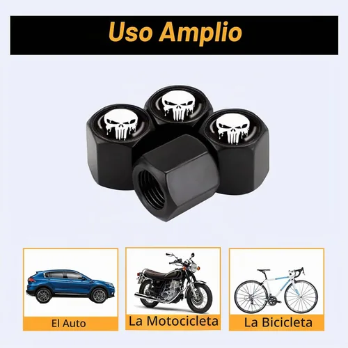 Vista 4 de Ajxn Paquete de 4 tapas de válvula de neumático con calavera para rueda de coche, cubiertas herméticas a prueba de polvo, tapas universales