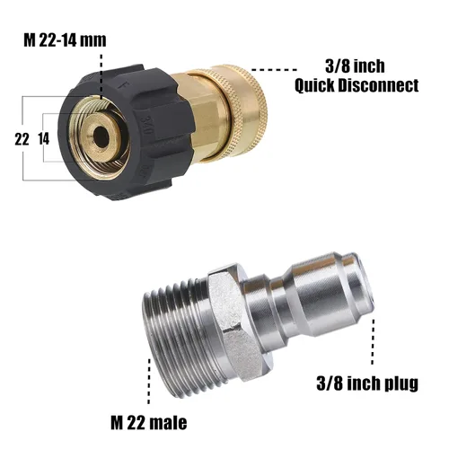 Vista 7 de Tool Daily Juego de adaptadores para hidrolimpiadora, Adaptador de lavadora a presión, Kit de conexión rápida de 3/8 pulgadas, M22 0.551 in a M22