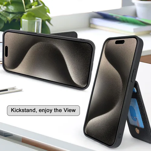 Vista 4 de Harryshell Funda compatible con iPhone 13 Pro Max con ranuras para tarjetas [soporta hasta 6 tarjetas] Función de atril, bolsillo con cremallera