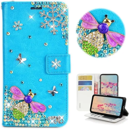 Vista 13 de Bling - Funda tipo cartera para teléfono compatible con Samsung Galaxy Z Fold 3 5G, elegante, hecha a mano en 3D con cristales y mariposas