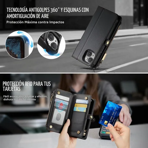Vista 7 de Strapurs - Funda magnética desmontable para iPhone 15, color negro (Desmontable con Magsafe)-Negro
