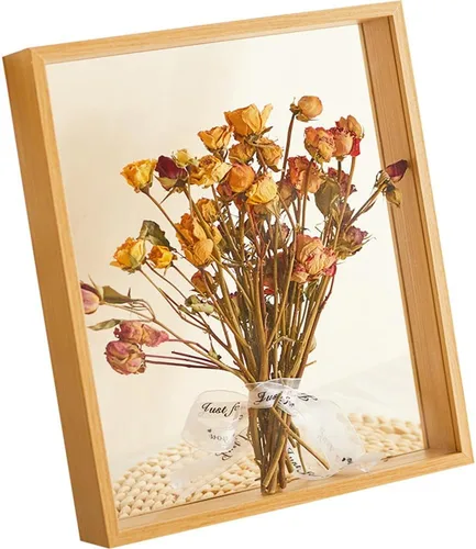 Vista 8 de XIYUAN Soporte de exhibición de flores secas de madera, marco de fotos decorativo flotante, transparente de doble cara, recuerdo de escritorio