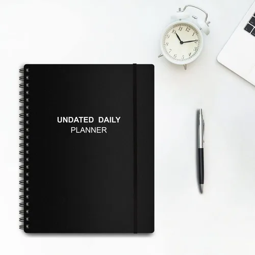 Vista 4 de Agenda diaria sin fecha: agenda sin fecha con horarios, artículos de acción y seguimiento, cuaderno organizador diario A4 para aumentar