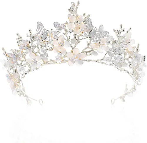 Vista 11 de Brishow Tocado de quinceañera con coronas de reina y mariposas doradas para mujer