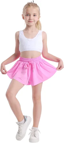Vista 4 de Paquete de 3 pantalones cortos fluidos 2 en 1 para niñas, falda de mariposa con bolsillos para baile, escuela, correr, gimnasio, fitness, dormir