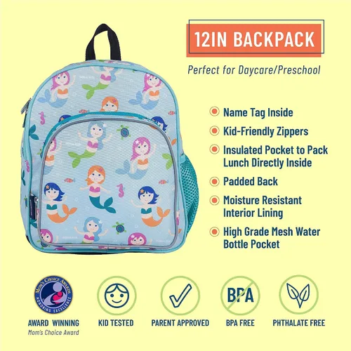 Vista 4 de Wildkin Mochila para niños de 12 pulgadas con alfombra de siesta moderna (sirenas)