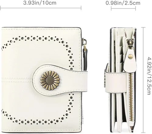 Vista 3 de SENDEFN Carteras pequeñas para mujer, con bloqueo RFID, de cuero, plegable, tarjetero con ventana de identificación, 1 blanco