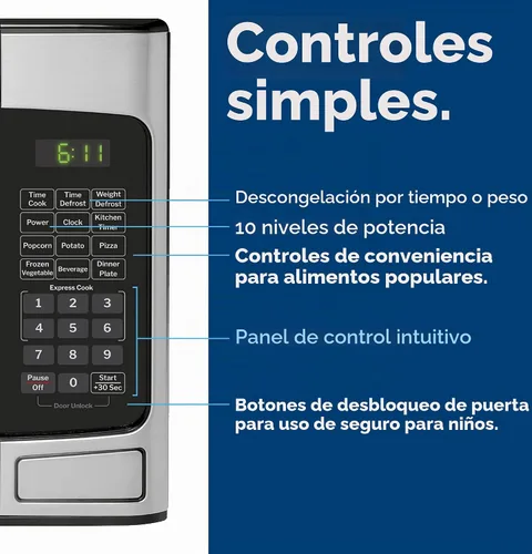 Vista 5 de [Usado] Horno microondas compacto GE para encimera, 1.1 pies cúbicos, capacidad de 950 W, 6 configuraciones de cocción automática, tecnología