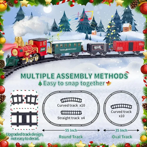 Vista 5 de Juego de Tren para Niños, Juego de Tren de Navidad para Debajo de los Árboles, Juguetes de Tren Eléctrico para Niños y Niñas con Locomotora