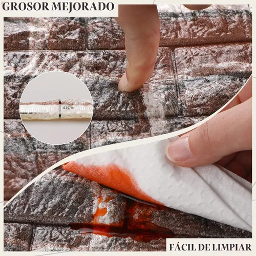 Vista 3 de Colarr 60 Piezas 58 Pies Cuadrados Paneles de Pared 3D Despegar y Pegar Papel Tapiz de Ladrillo 3D de Espuma Sintética Panelado Sintético Paneles